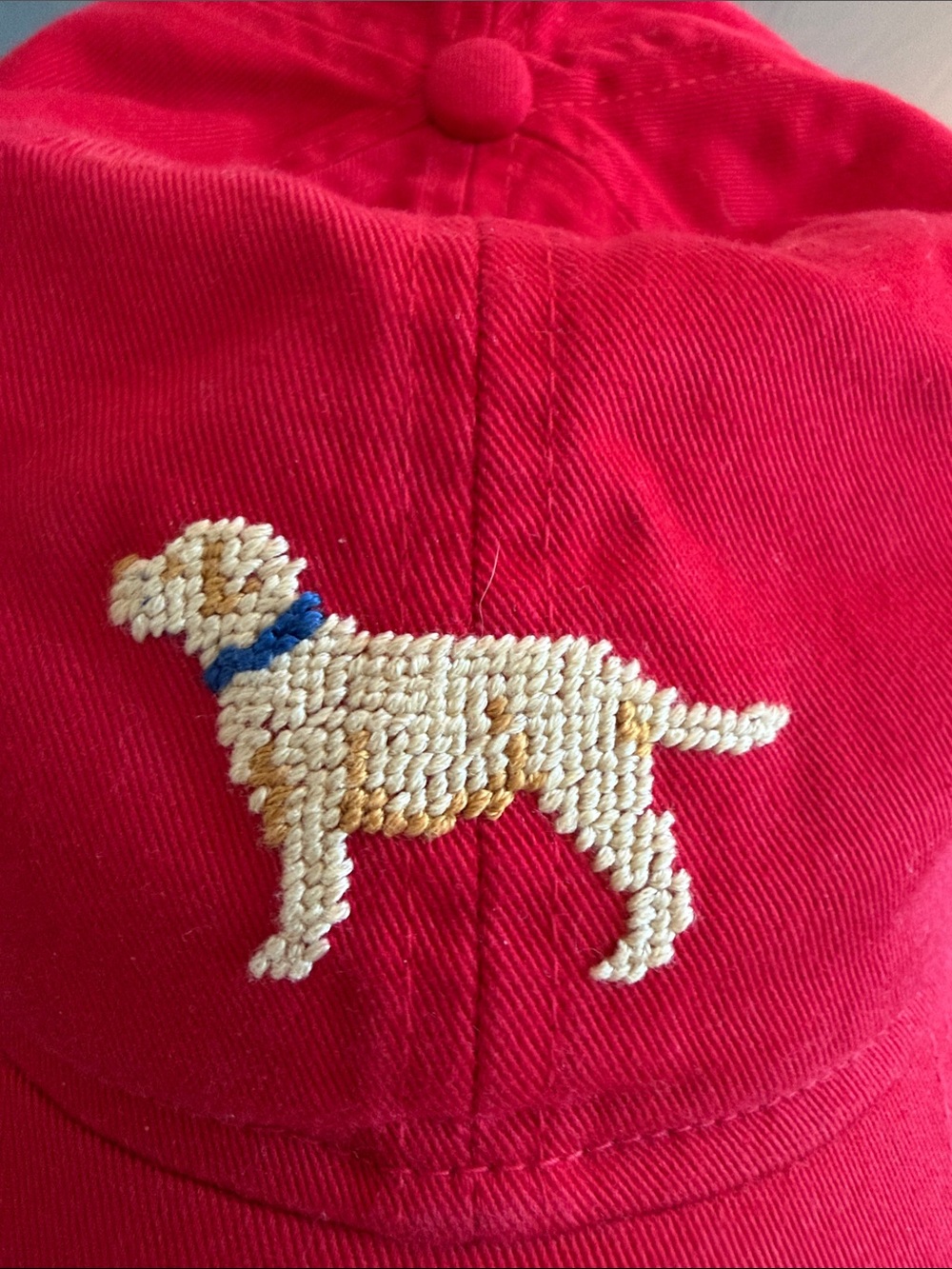 Red Baseball Cap with Embroidered Dog Motif - Picture 6 of 6